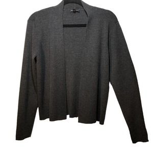 Eileen Fisher charcoal grey 100% Italian yarn wool open short cardigan